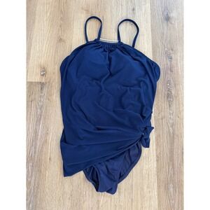 Magicsuit Swimdress Women 16 Navy Blue High Neck Tummy Control One Piece Modst